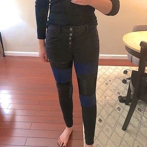 American Eagle leather/denim patched jeans